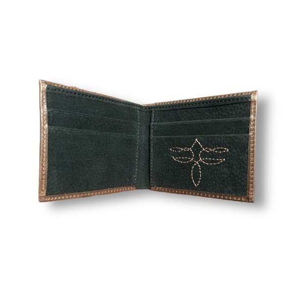 Justin Brown Genuine Leather Slim Bifold Wallet RFID Western Boot Stitching NIB - Picture 3 of 7